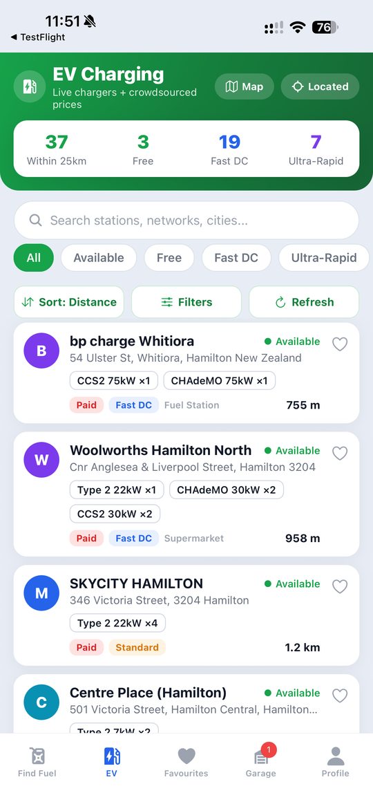 PriceMate listing public EV chargers